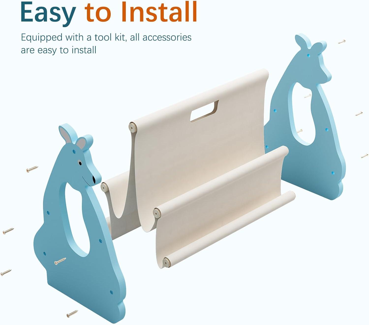 Double Sided Kids Bookshelf – 2 Tier Portable Toddler Bookshelf, Book Shelf for Kids Rooms & Playroom, Cute Kangaroo Design Wooden Montessori Baby Bookshelf,Toddler Book Display Shelves,Blue