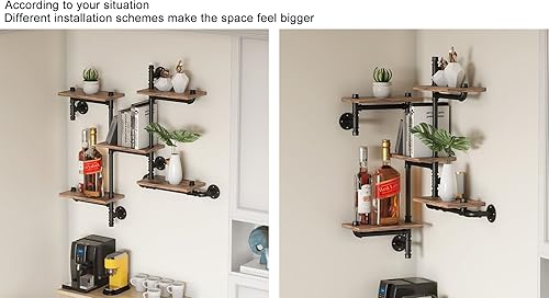 Miniatura 5 de MAIKAILUN Estantería industrial flotante para montar en la pared, estantería rústica y moderna de madera de 5 capas, estantería colgante para el