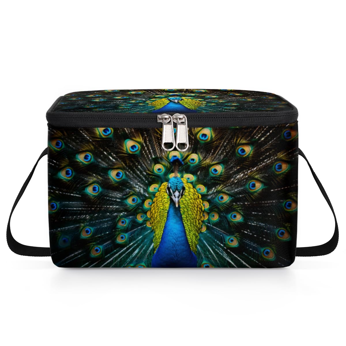 GzLeyigou Beautiful Peacock Lunch Bags for Women Men 9 Cans, Hot & Cold Food Delivery Bag Insulated Grocery Bag Insulated Lunch Box Peacock' s Tail Cooler Bag for Office Work Picnic Beach
