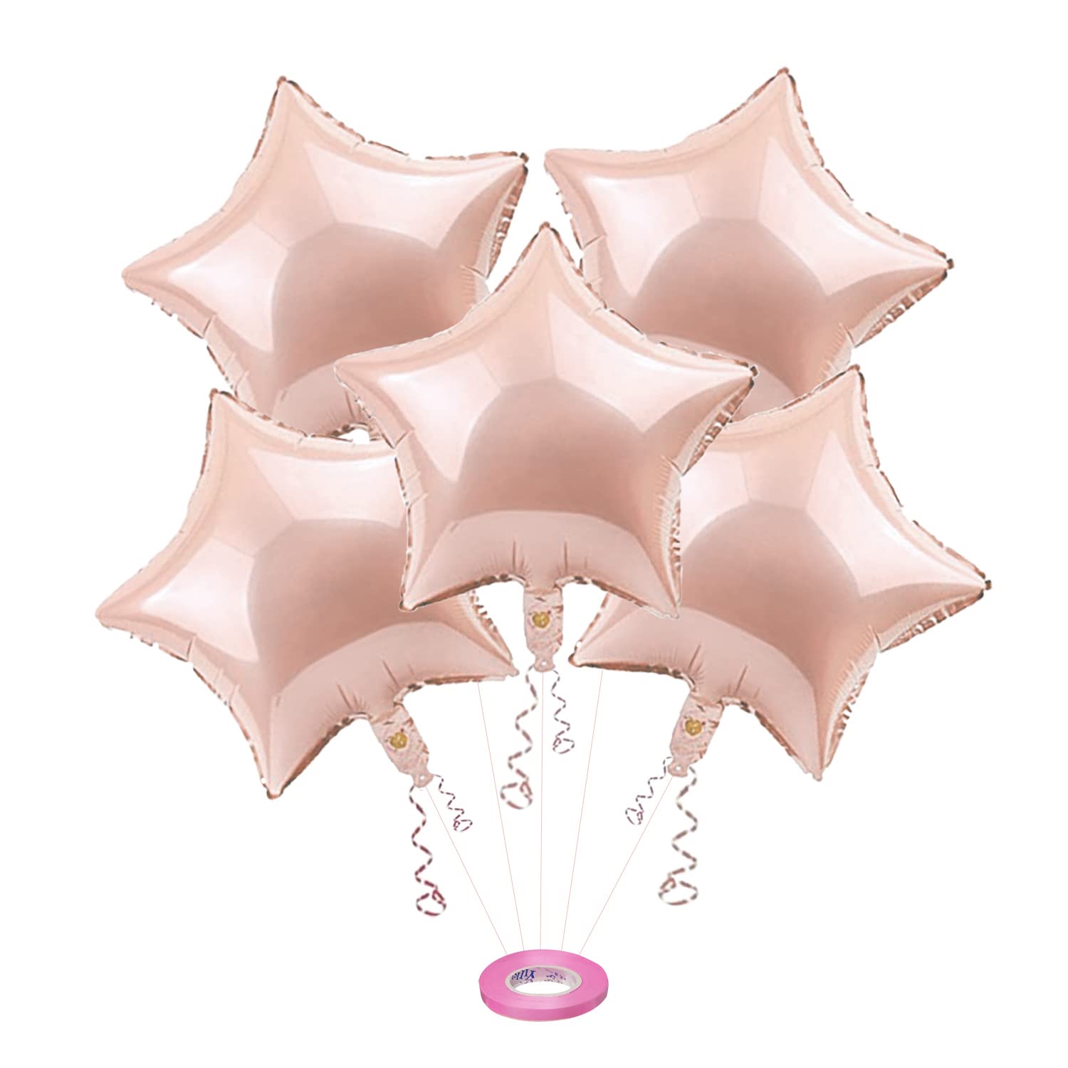 AMFIN(Pack of 5) 18 Inch Rosegold Star Shaped Foil Balloon with Ribbon / Star Shape Balloons for Decoration / Birthday Balloons for Decoration - Rosegold