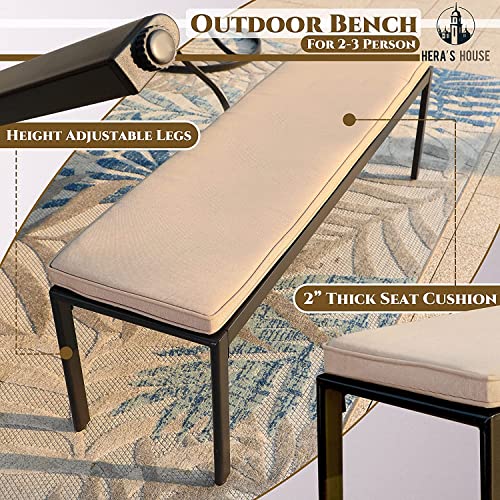 Hera's House 6 Pieces Patio Dining Set, 2 X Cushioned Swivel Chair, 2 X Fixed Metal Chair, 56" Cushioned Bench And 61" Dining Table With Umbrella Hole, Outdoor Funiture Set For Deck, Garden, Backyard #TOP4