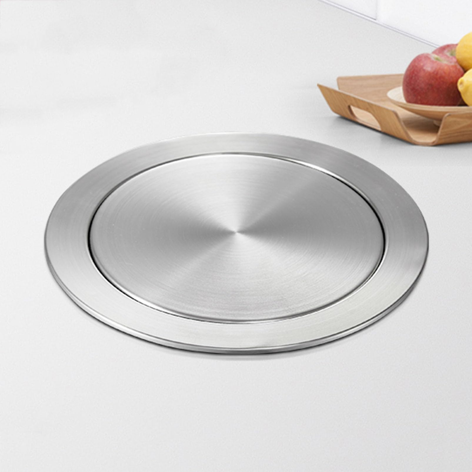TIANQIHAO Trash Can Cover - Built-In 304 Stainless Steel Flap Lid For Kitchen Cabinet - Recessed Round Trash Chute Grommet,Silvery-Single lid