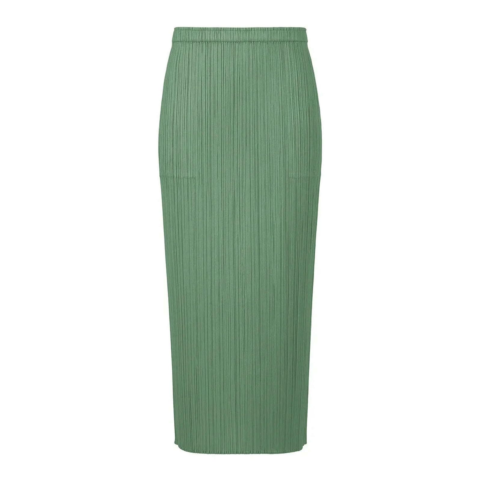 Gonna Lunga Miyake Piegato Donna Moda Stretch Classico Lago Blu A Linea Dritta Gonne Lunghe Stile Causale-Light Green-One Size
