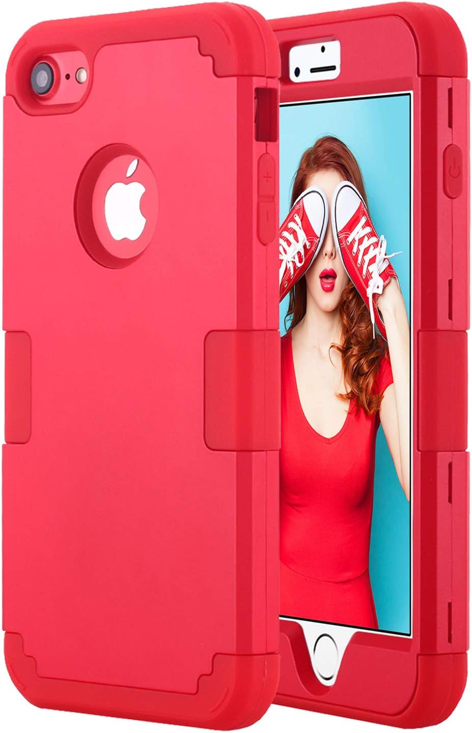 Petocase for iPhone 8 Case, Heavy Duty Slim Shockproof Drop Protection Hybrid Hard PC Covers Soft Rubber Bumper Protective Case for iPhone 8/7-Red