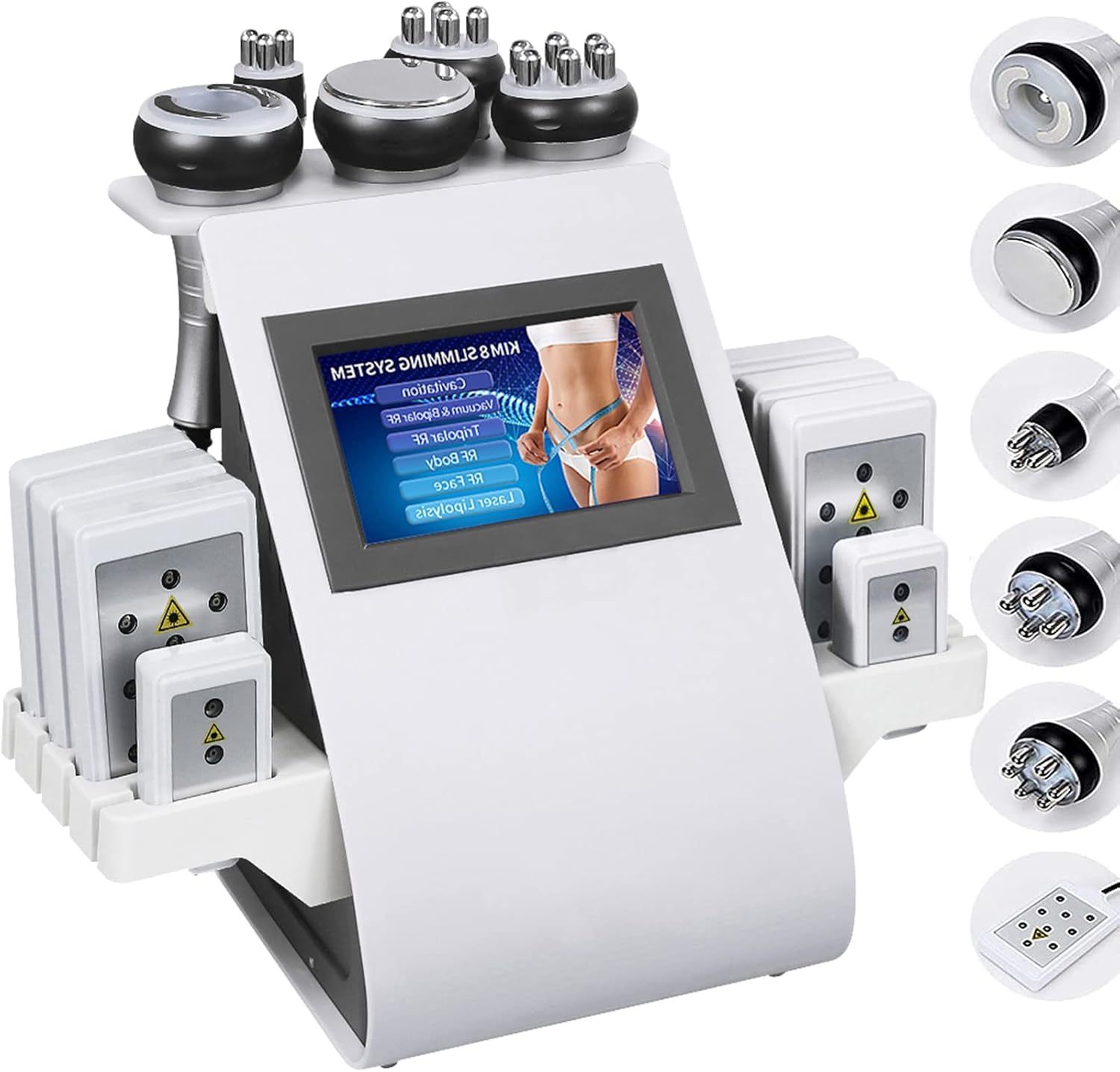 Jiangyuxinli White 40K Ultrasonic Cavitation Machine, 6 In 1 Cavitation Machine, Machine Cellulite Removal Multipole Rf Vacuum Lipolaser Photon Body Contouring Spa Beauty Equipment