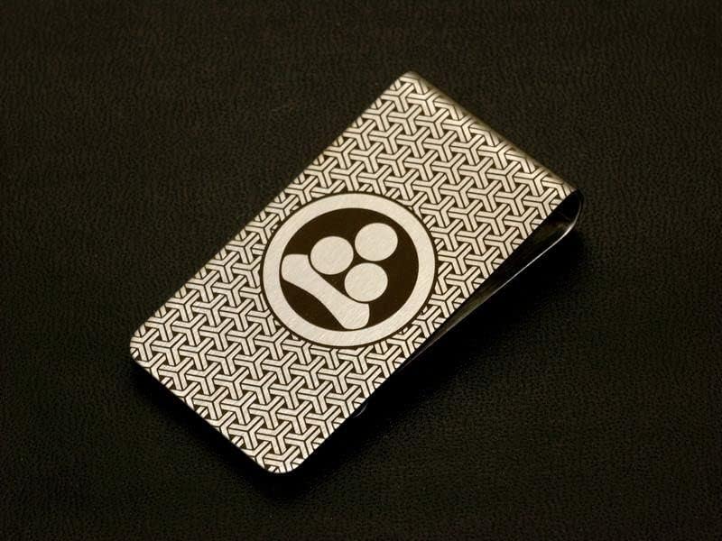 丸に渡辺星 丸に三つ星に一の字 家紋入り マネークリップ money clip 戦国武将 家紋グッズ