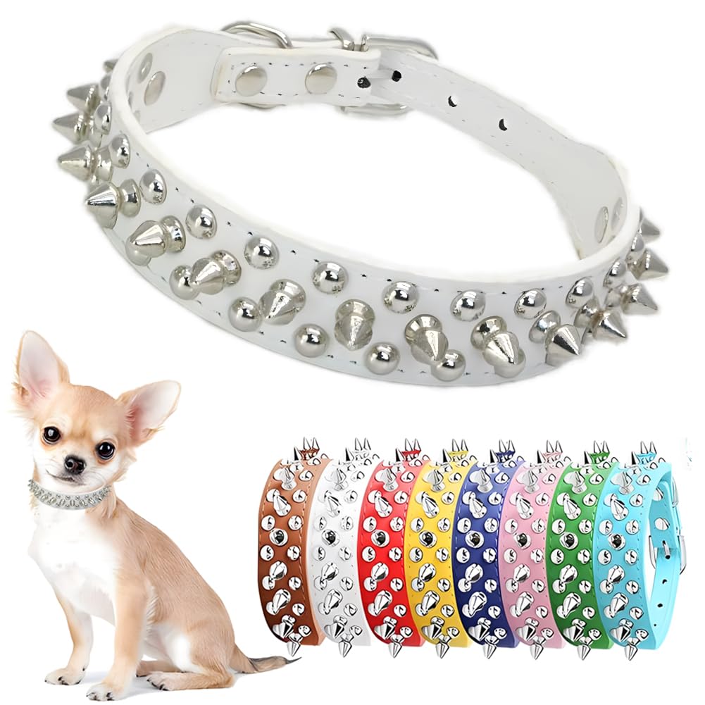 Spiked Dog Collar for Small Dogs Chew Proof Spike Collar for Dogs Cats PU Leather Studded Rivet Puppy Cat Collar for XXS Extra Small Medium Large Pets