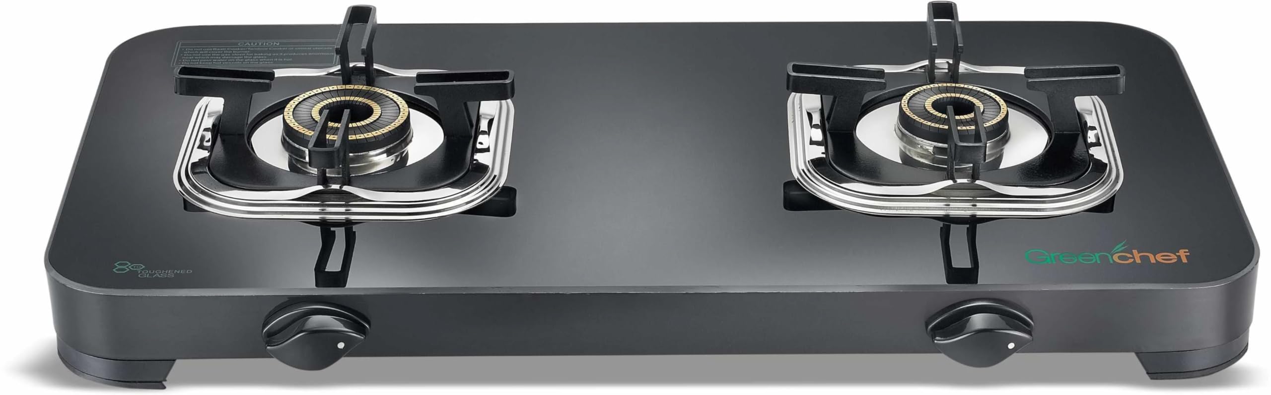 Greenchef Stylo 2 Burner Glass Top Gas Stove With Brass Burner | Tornado Blue Flame | Toughened Glass | Stainless Steel Dip Tray | Manual Control | ISI Certified-picture-14