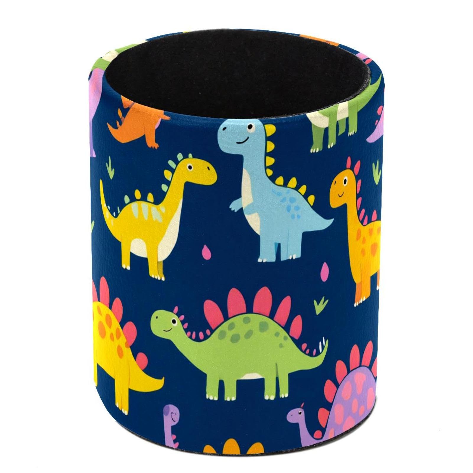 HEOEH Dinosaurs Pen Holder for Desk, PU Leather Pencil Holder Pen Cup Marker Holder Makeup Brush Holders, Desk Accessories & Workspace Organizers for Home, Office
