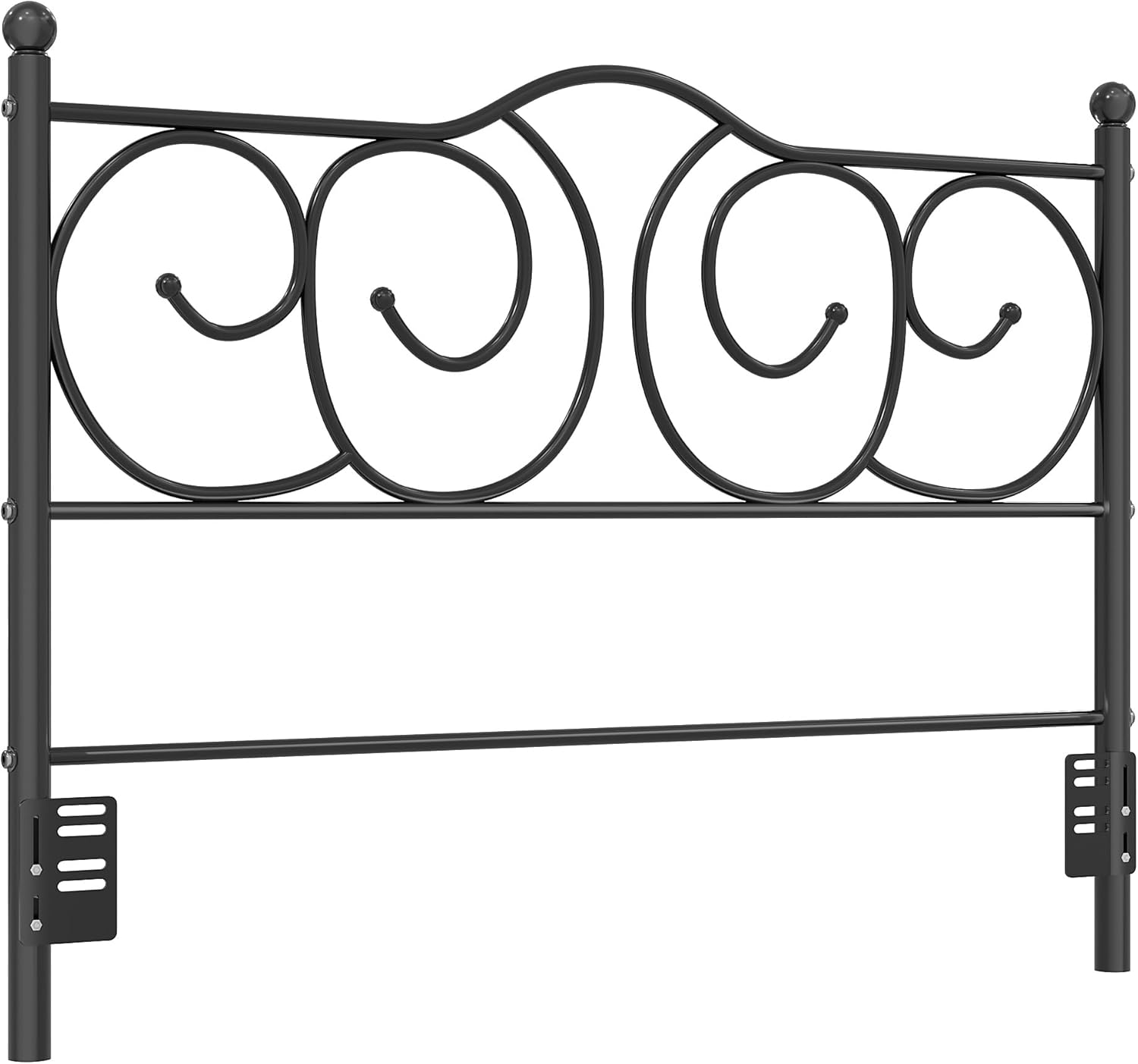 VECELO Metal Full Size Headboard, Heavy Duty Curved Headboard Only Height Adjustable, Easy to Assembly, Farmhouse Victorian Style for Bedroom - Black, Full