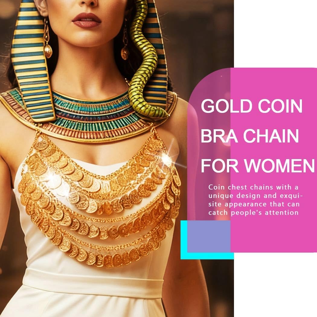 Nicute Gold Coin Bra Chain Body Chain Ancient Egyptian Body Jewelry for Women