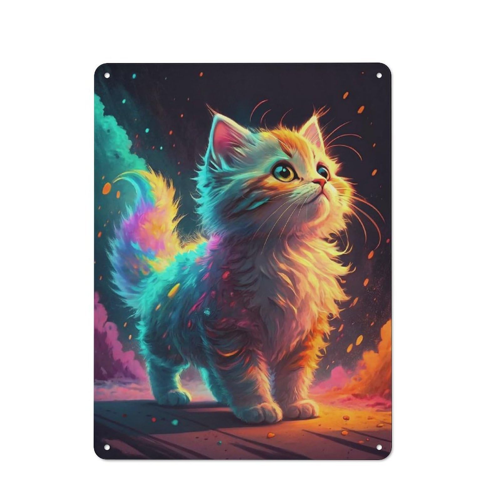 Vibrant Rainbow Kitten Workshop Style Metal Wall Decor 40x30cm, Garage Metal Sign for Workshop, Basement, Shed Or Games Room