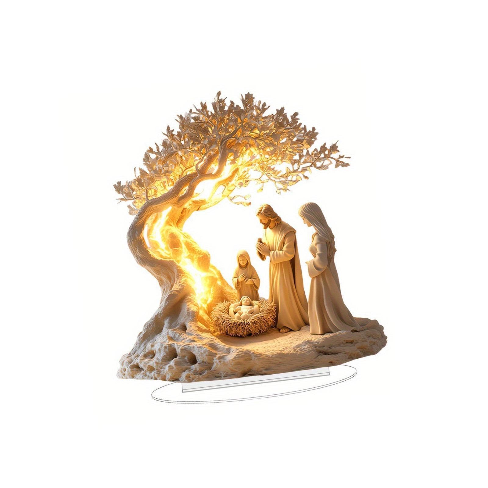 Amslsiu Jesus Birth Statue Stunning Acrylic Artwork Memorable Crafts Office Bedroom Living Room Decor Jesus Birth Statue For Home Decor Crafts
