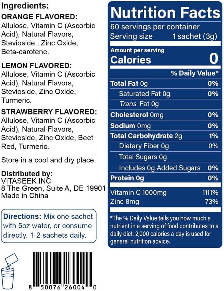1000mg Vitamin C Powder Packets Sugar Free Variety Flavor - 60 Count/2 Month Supply - Image 9