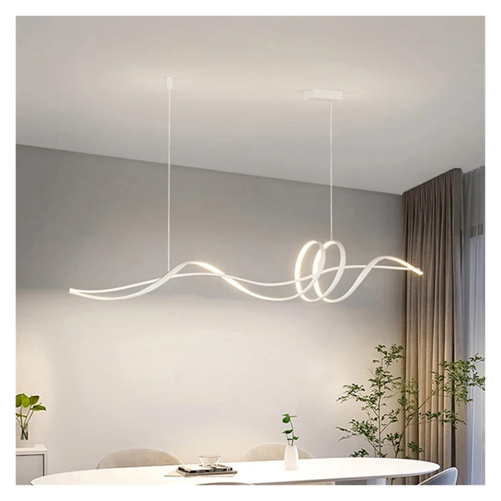 Nowoczesne oświetlenie wiszące do jadalni, nowoczesna dekoracja domu, żyrandole do salonu (białe, zimne, długość 140 cm)