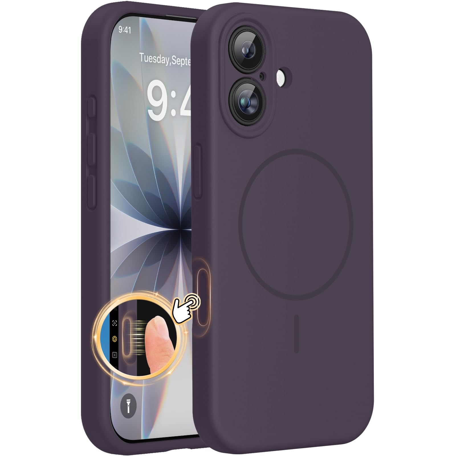 miracase Magnetic for iPhone 17 Case, Compatible with MagSafe, Integrated Silicone Camera Control Cover, 3.0mm Thicken Shockproof Drop Protection Phone Case for 17,Dark Purple Dark Purple iPhone 17