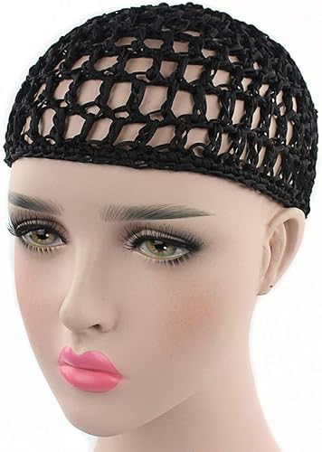Miniatura 2 de 4 gorras de red de ganchillo para el cabello, gorra de ganchillo para mujeres y mujeres, para dormir y uso diario, color negro, Negro -
