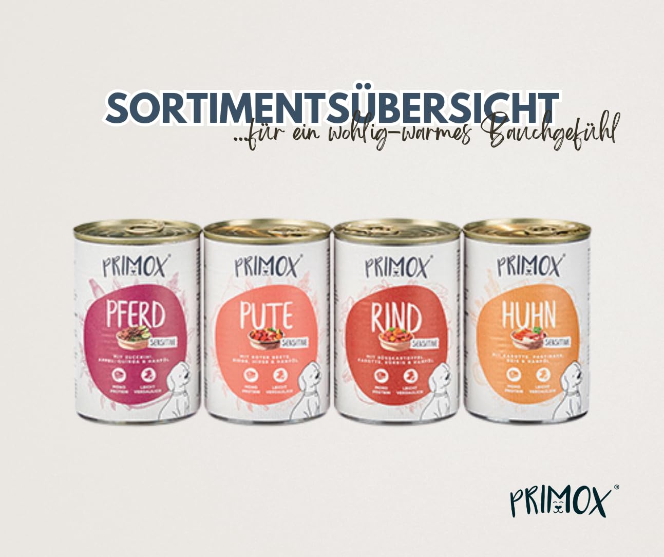 PRIMOX Hundefutter nass MENÜ Rind, 24x 400 g - Vollwertiges Nassfutter mit Fleisch & Gemüse - Monoprotein-Quelle ohne Getreide & Zucker - Mit Tierärzten entwickelt