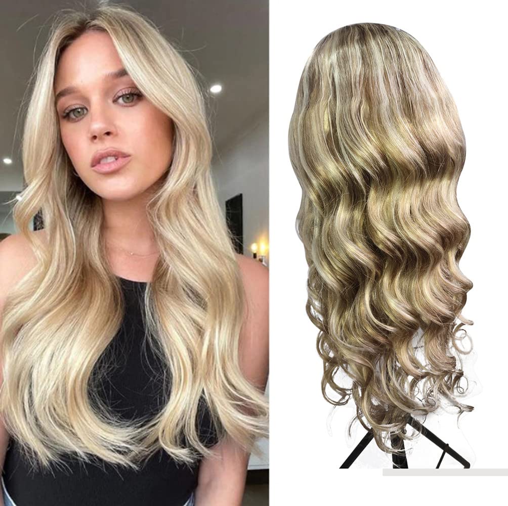 RemeeHi Thick Long 3/4 Machine Weft Cap Half Wig Body Wave Clips in 100% Brazilian Remy Human Hair Remy Half Wig For Women 16 Inch-160g #60 Lightest blonde