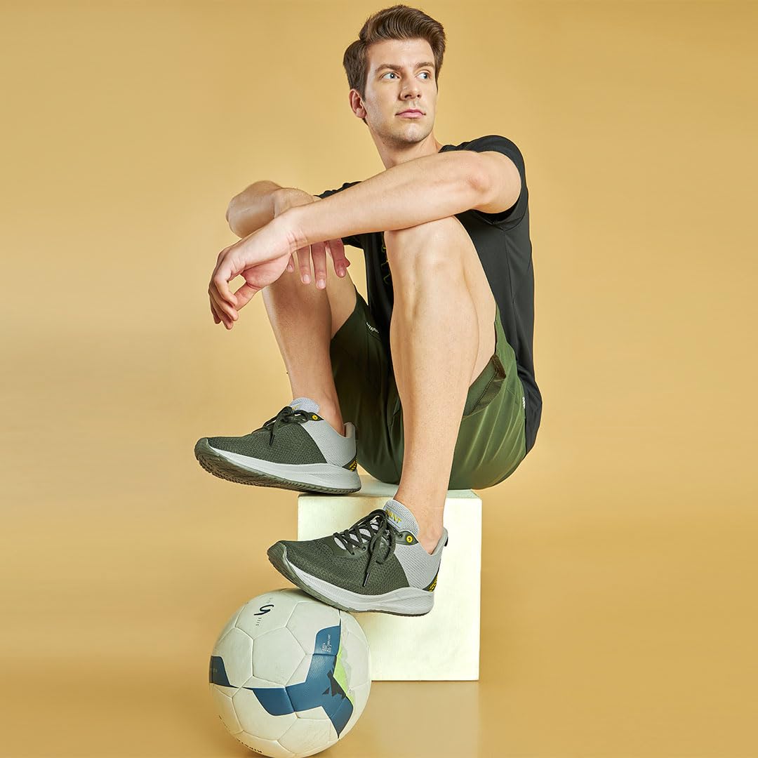 AVANT Zapatillas Racer para correr y entrenar para hombre, suela de EVA, plantilla de goma natural EVA, malla superior de punto, Olive/L.Grey, 8 UK