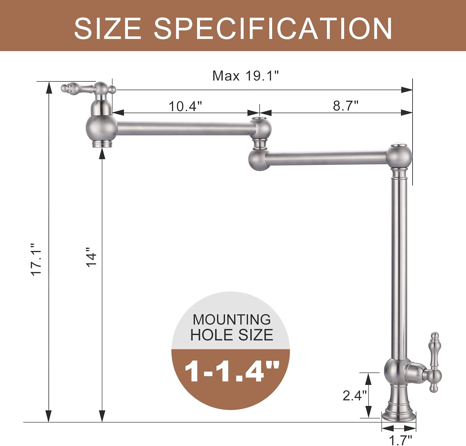 WOWOW Pot Filler Faucet Deck Mount Stove Faucet, Solid Brass Pot Filler Brushed Nickel Kitchen Folding Faucet with Stretchable Double Joint Swing Arm (Victorian Style, Brushed Nickel)