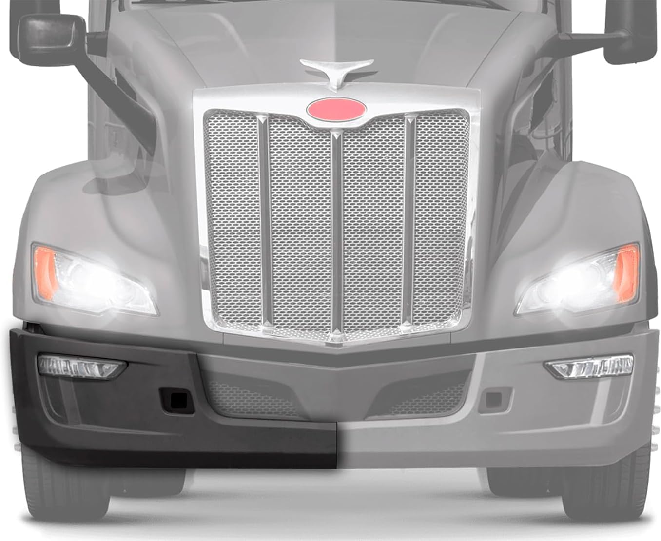KOZAK Bumper Corner Outer Paint with Fog Lamp Hole & Inner Bumper Reinforcement Set, Right Passenger Side Compatible with Peterbilt 579 2022+ Includes Logo, 2x 22 Wipers, Keychain and Vest