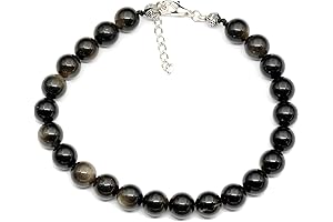 Gold Obsidian Gemstone Beaded Anklet with Crystal Clasp and Extender Chain