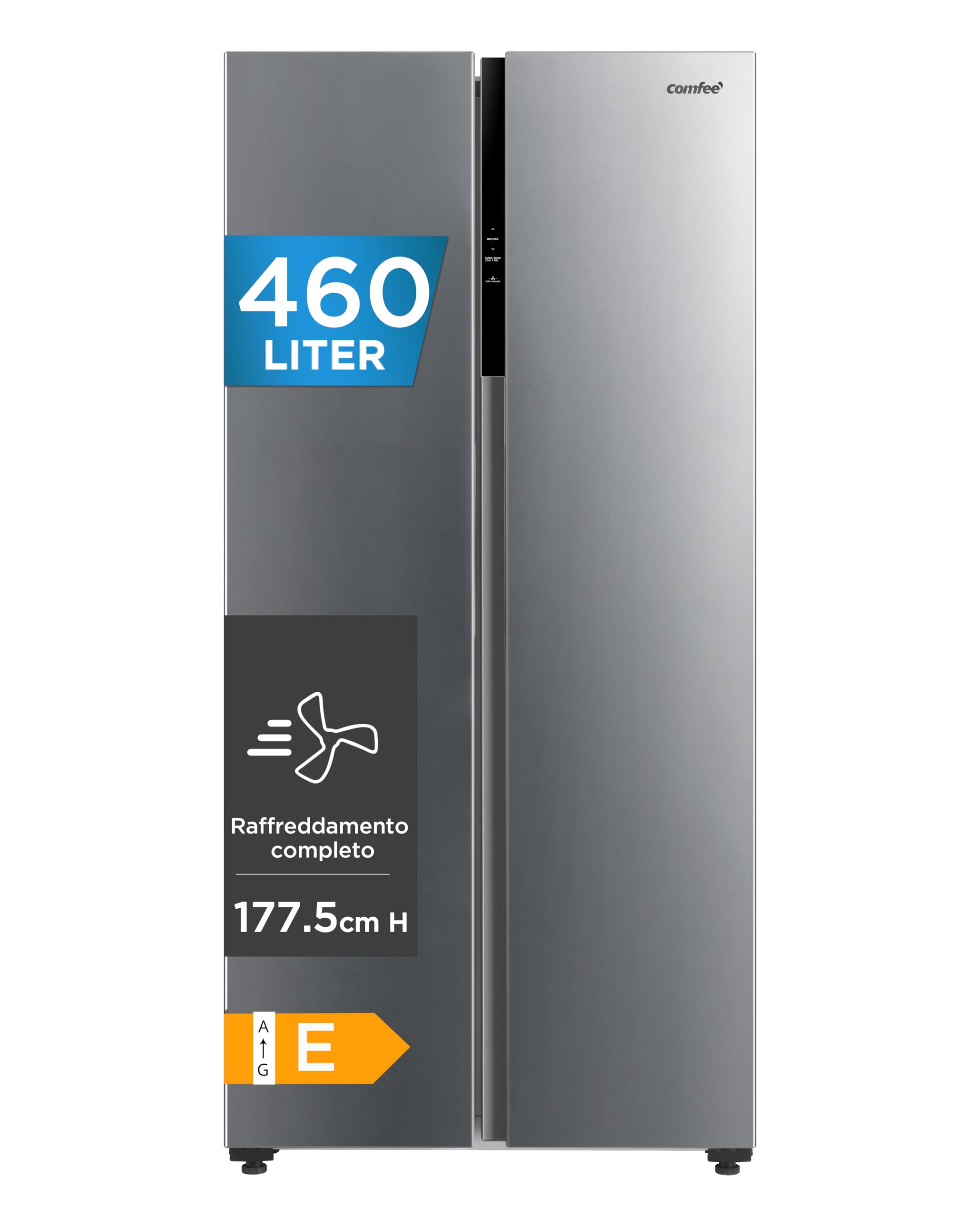 COMFEE' RCS609IX2 Frigorifero-Congelatore Americano/No Frost/Compressore Inverter/Altezza 177,5 cm/271 L di Refrigerazione/189 L di Congelamento/Doppio controllo/SuperCool, Inox