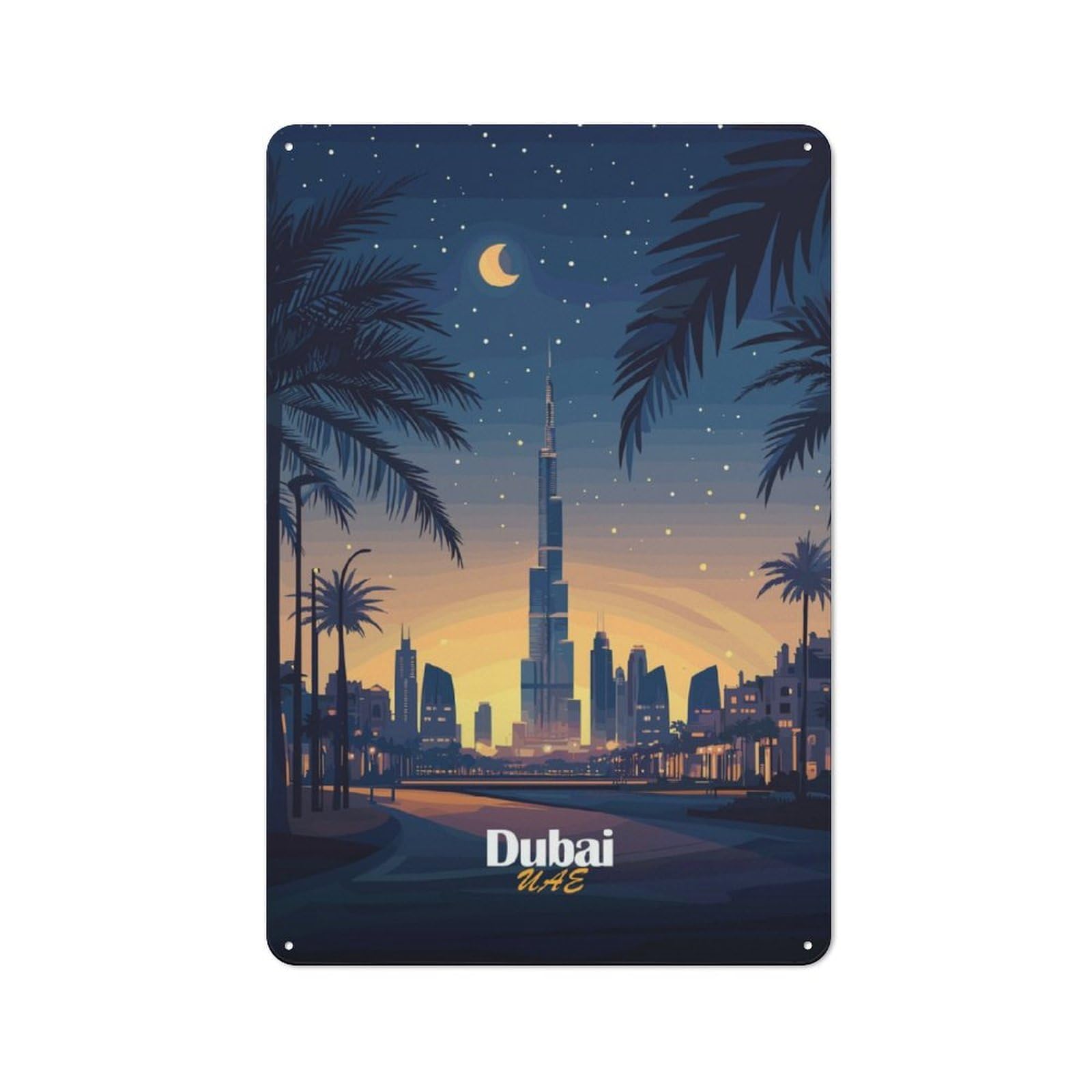 Junmoney Dubai Skyline At Night Retro Tin Sign 30X20cm For Man Cave Or Games Room, For Collectors Decorating Games Rooms And Man Caves