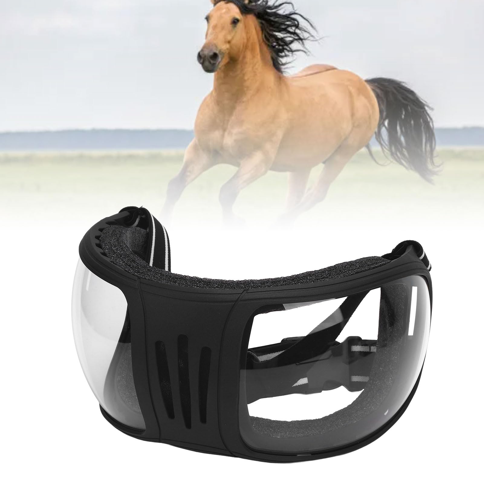 Lunettes de Courses de Chevaux Sangle Sécurisée Réglable, Toit-Vent, Anti-Sable, Anti-poussière, Matériau Durable