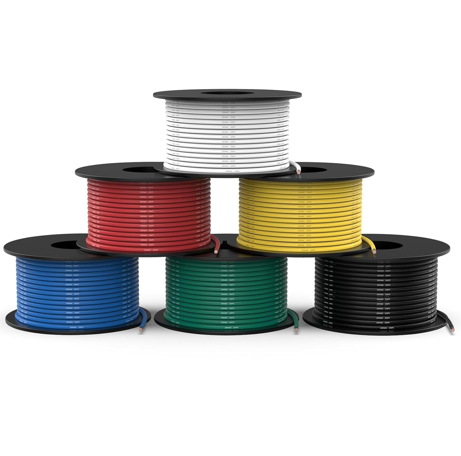 NAOEVO 20 Gauge Wire 600ft, 10 AWG Wire 6 Colors 100ft Each Spool, Flexible Silicone Tinned Copper Electrical Cable, Wiring kit for Breadboard/Automotive/DIY/Battery, 200℃ 12V