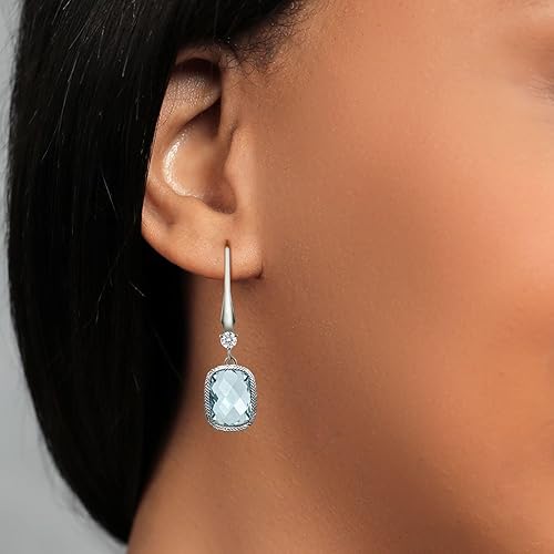 Miniatura 5 de Gem Stone King Pendientes colgantes de plata de ley 925 con aguamarina simulada para mujer 460 quilates corte de tablero de ajedrez de 0512 x 0354in