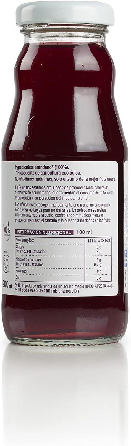 Zumo de Arnándanos, Ecológico 100% Exprimido, 12 Botellas x 200 ml., 2.400 ml - Imagen 2