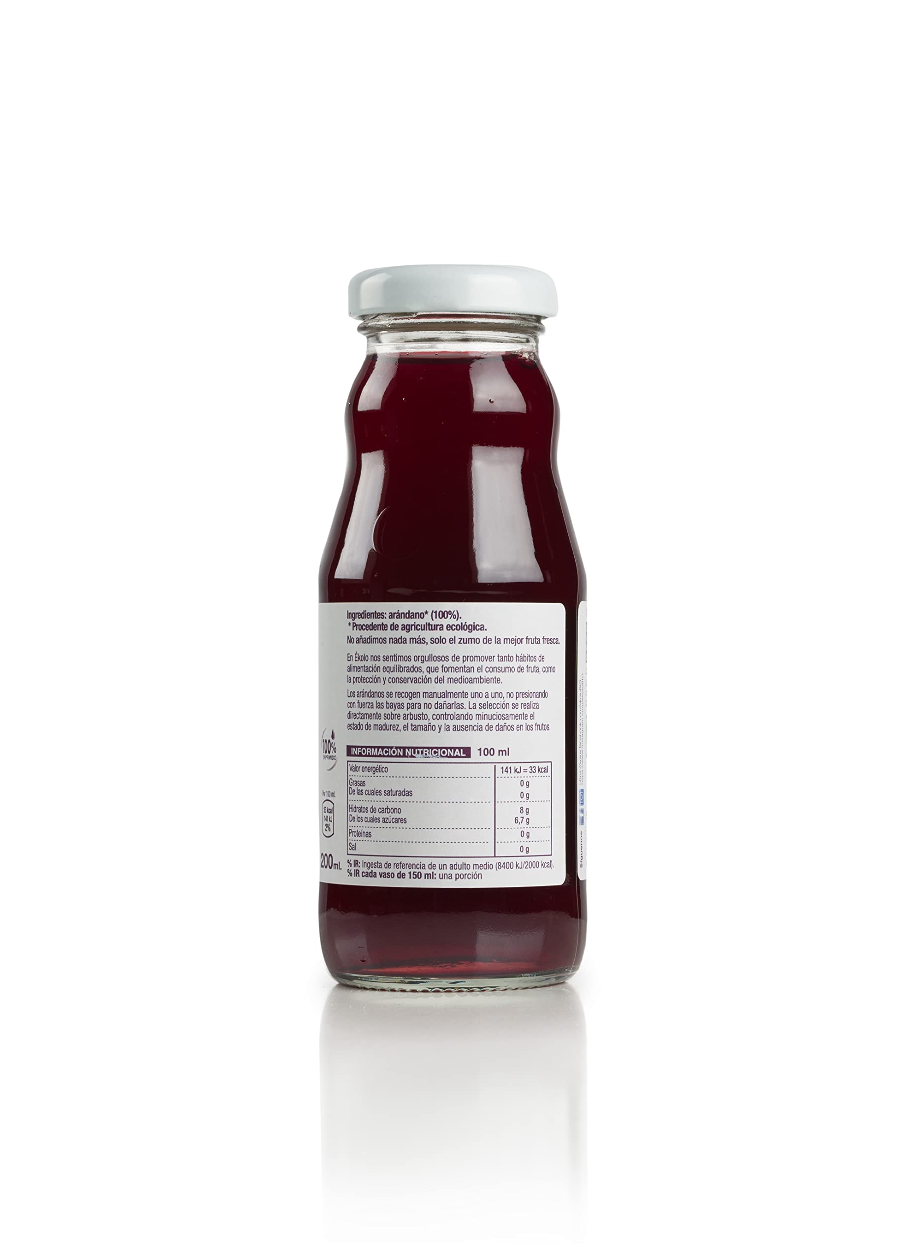 Zumo de Arnándanos, Ecológico 100% Exprimido, 12 Botellas x 200 ml., 2.400 ml