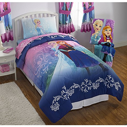 NEW! Disney Frozen Twin Size Nordic Frost Bedding Set Made of 100% Polyester with Reversible Comforter, Flat Sheet, Fitted Sheet and Pillowcase