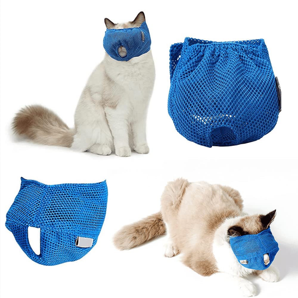 Cat Muzzle Breathable Kitten Mesh Muzzles Breathable Mesh Muzzles with Muzzle Anti Bite Anti Meow for Preventing Cats from Biting Meowing Chewing Scratching - Image 2