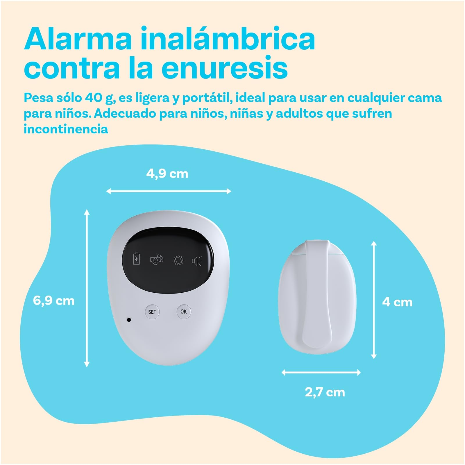 Alarma Enuresis Inalámbrica por MMOBIEL – Alarma Pipi Recargable para Niños y Personas Mayores - Sensor Orina con Sonido y Vibración - Entrenamiento para ir al Baño - Pipi Stop Niños Alarm