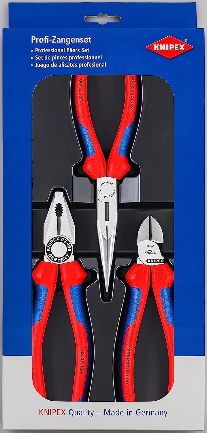 Knipex Cobra Szczypce Nastawne, Czarny/Czerwony, 36.5 x 16.99 x 3.51 cm & Knipex Zestaw szczypiec do prac warsztatowych i serwisowych karta do sprzedaży w systemie (samoobsługi/blister) 00 20 11