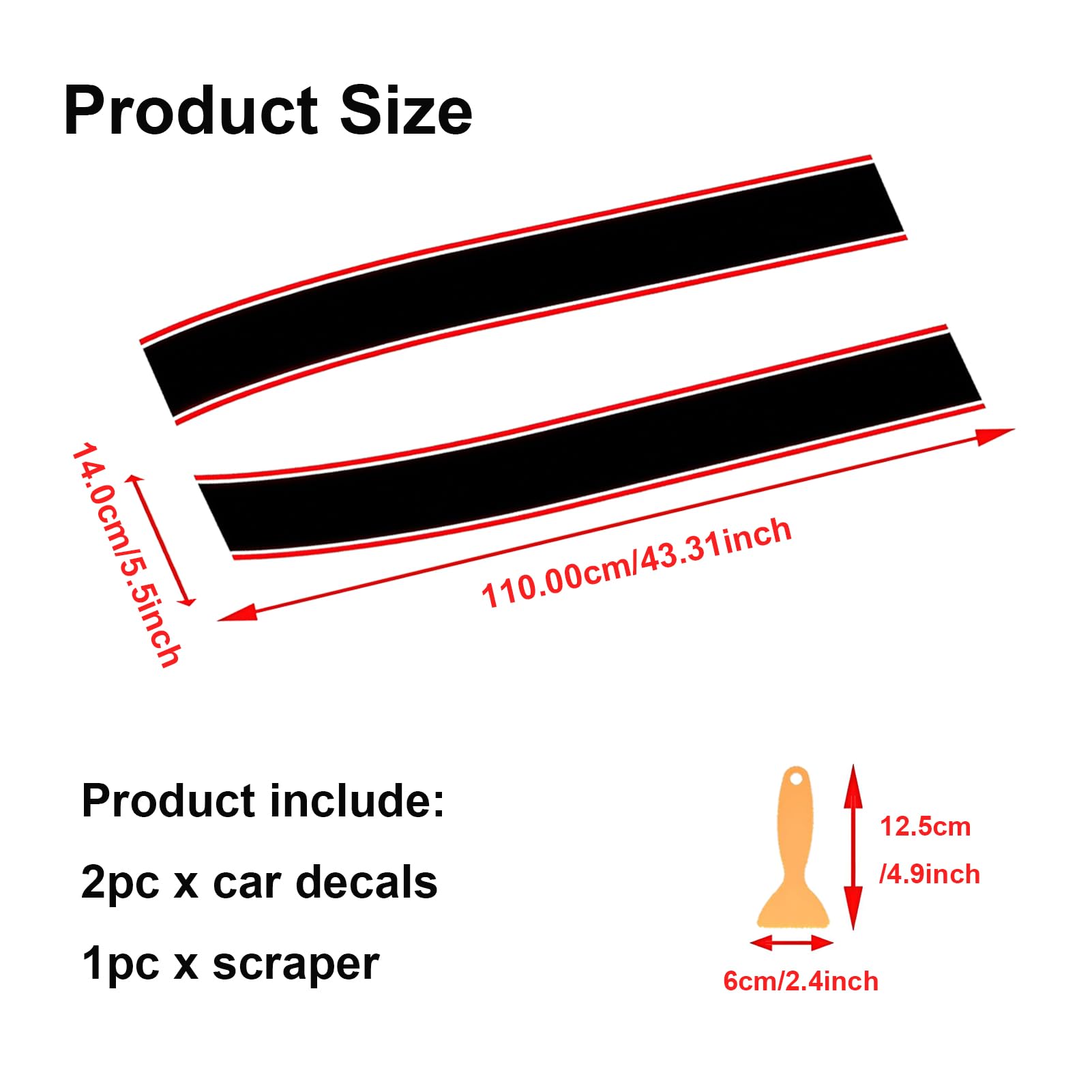 1 Paar coole Motorhaubenaufkleber Racing Streifen, Vinyl Auto Motorhaube Aufkleber Modifizierte Motorabdeckung Streifen Aufkleber für Mini Cooper R56 R55 R53 R50 R60 F56 F55 F54 F60, Schwarz/Rot