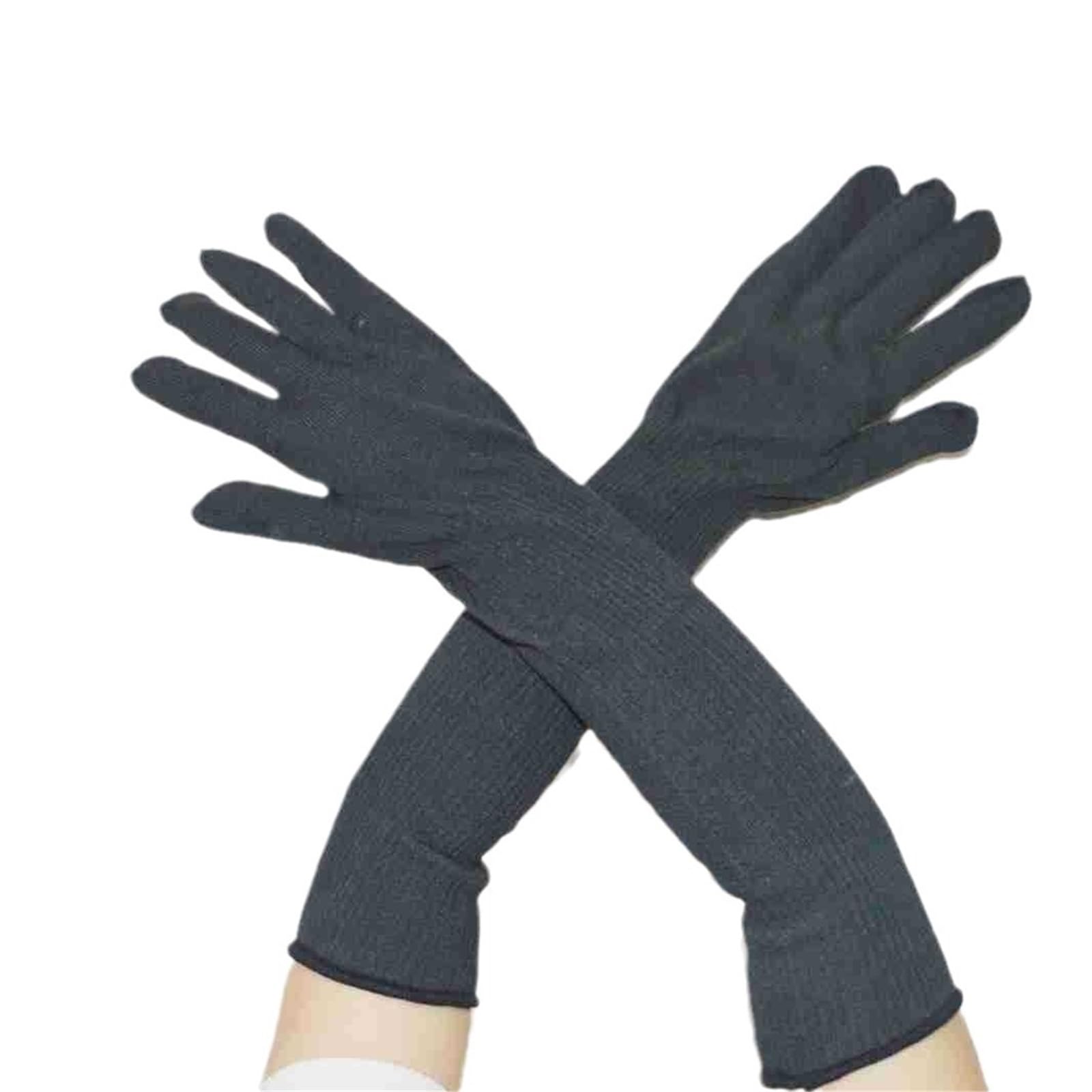 Guantes resistentes a cortes, Guantes largos de aramida negra 1414 con protección for los brazos, ignífugos, resistentes a altas temperaturas y a cortes de nivel 5.