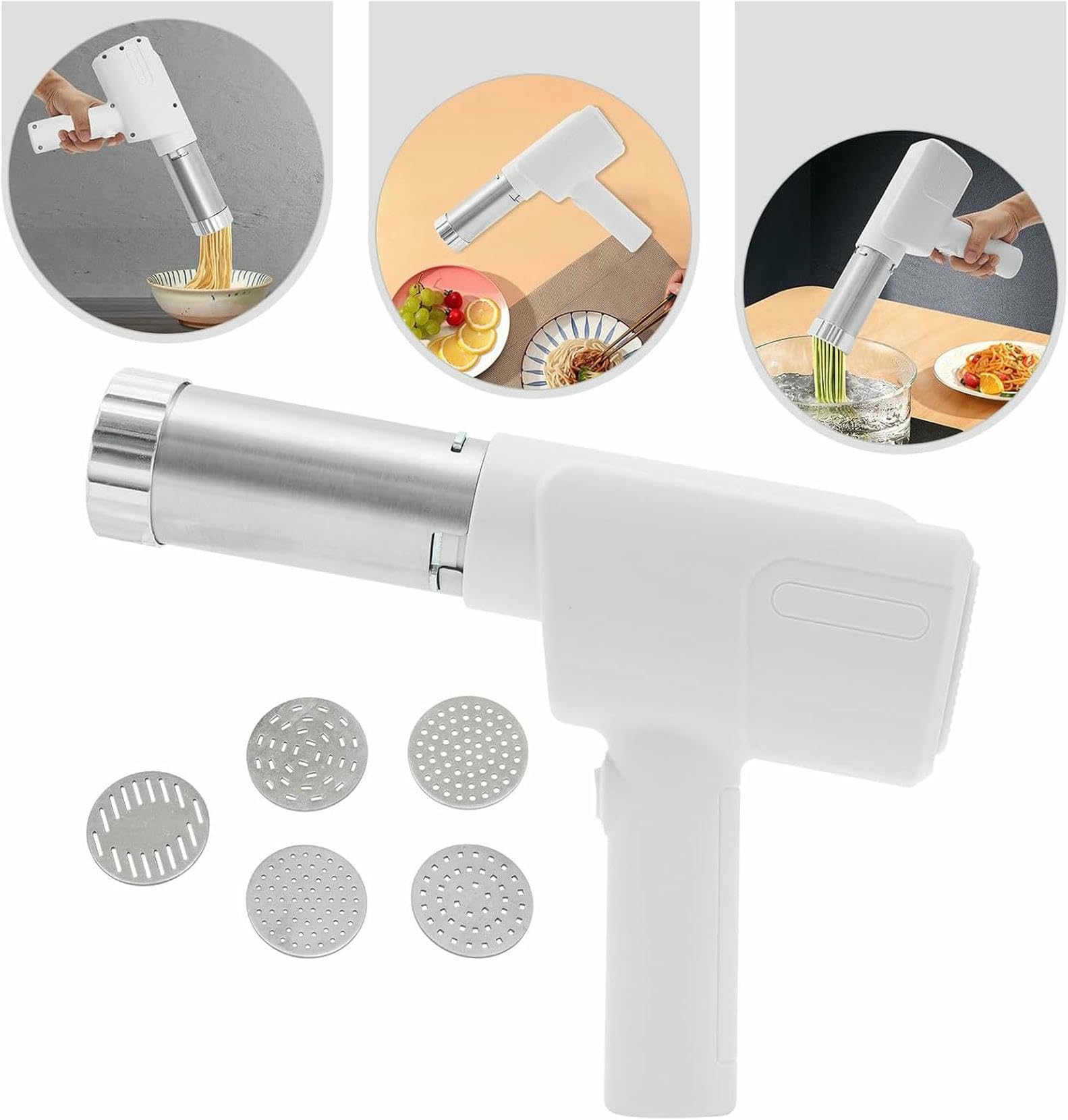 Máquina de pasta portátil inalámbrica acero inoxidable con 5 moldes for dar forma, ideal for la cocina. Fácil limpiar
