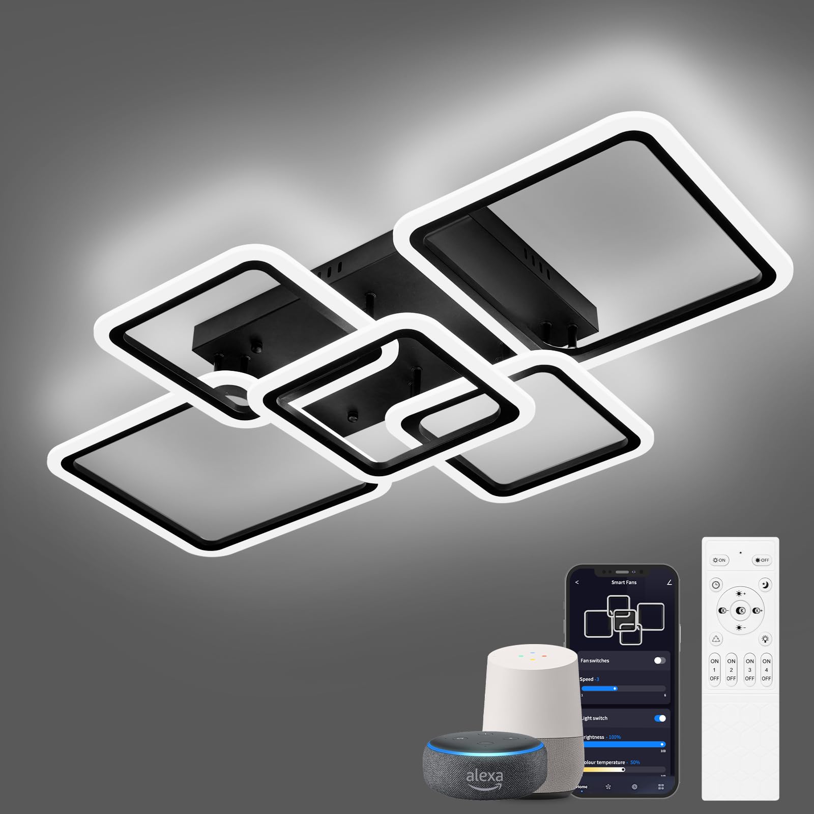 Photo 1 of SEABLE Smart LED Ceiling Light, 5-Ring Flush Mount, Black