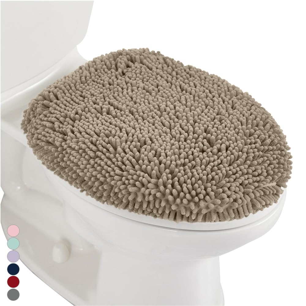 Gorilla GripSoft Chenille Bathroom Toilet Lid Cover, Machine Washable Seat Covers, 17.5x15, Stays in Place Rubber Backing, Fits Most Round, Elongated and Oblong Lids, Accessories Decor, Beige