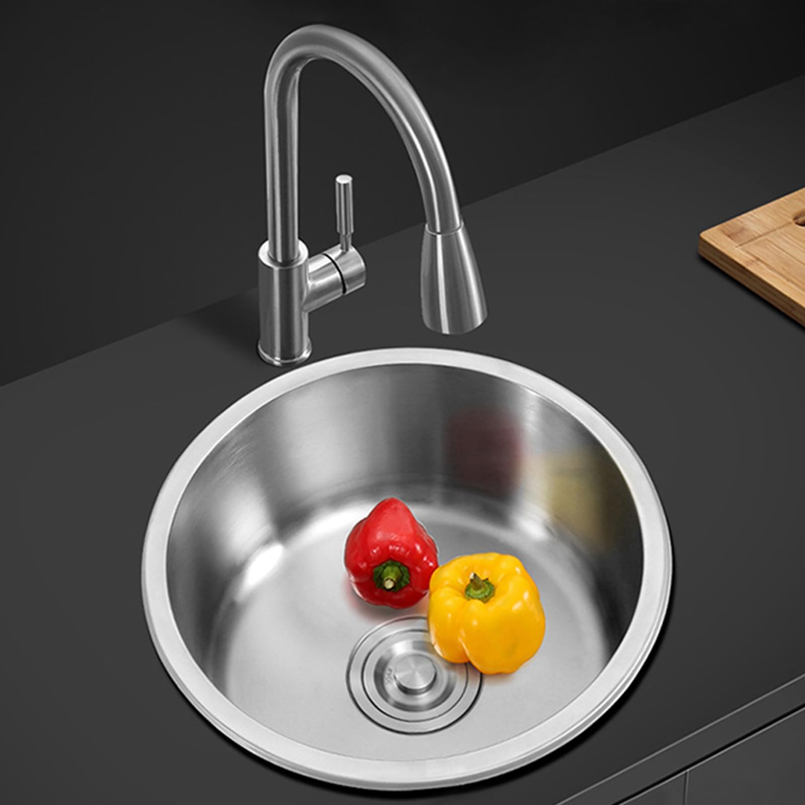 ZQFHSX Stainless Steel Sink Built-in Under-Counter Hand Wash Basin Round Kitchen with Tap Single Bowl Set for Cafe Bar Restaurant Hotel (36 * 36cm)