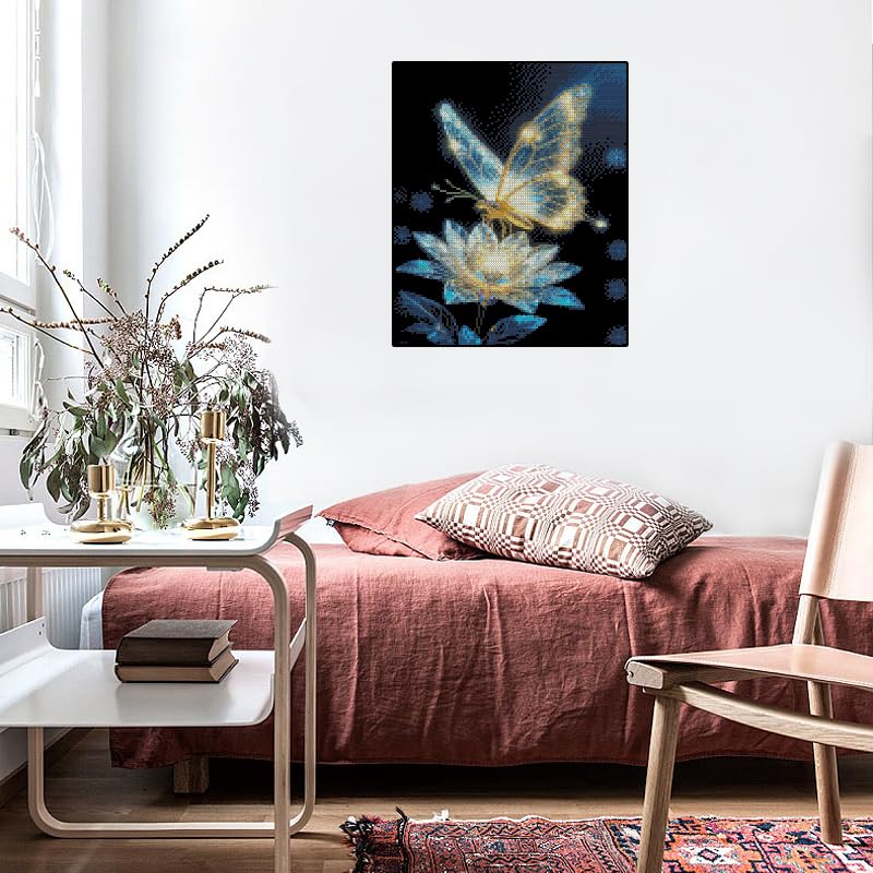 Image of Butterfly Stamped Cross Stitch Kits Needlepoint Embroidery for Beginner | Butterfly Flowers Stamped Cross Stitch Kits for Beginner, Needlepoint Counted Embroidery Adults, 11CT Dimensions Patterns