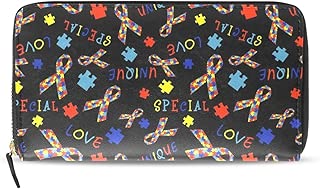 Autism Awareness Ribbon Zip Around Wallet Credit Card Holder Clutch Purse Passport Handbag For Women Girls - coolthings.us