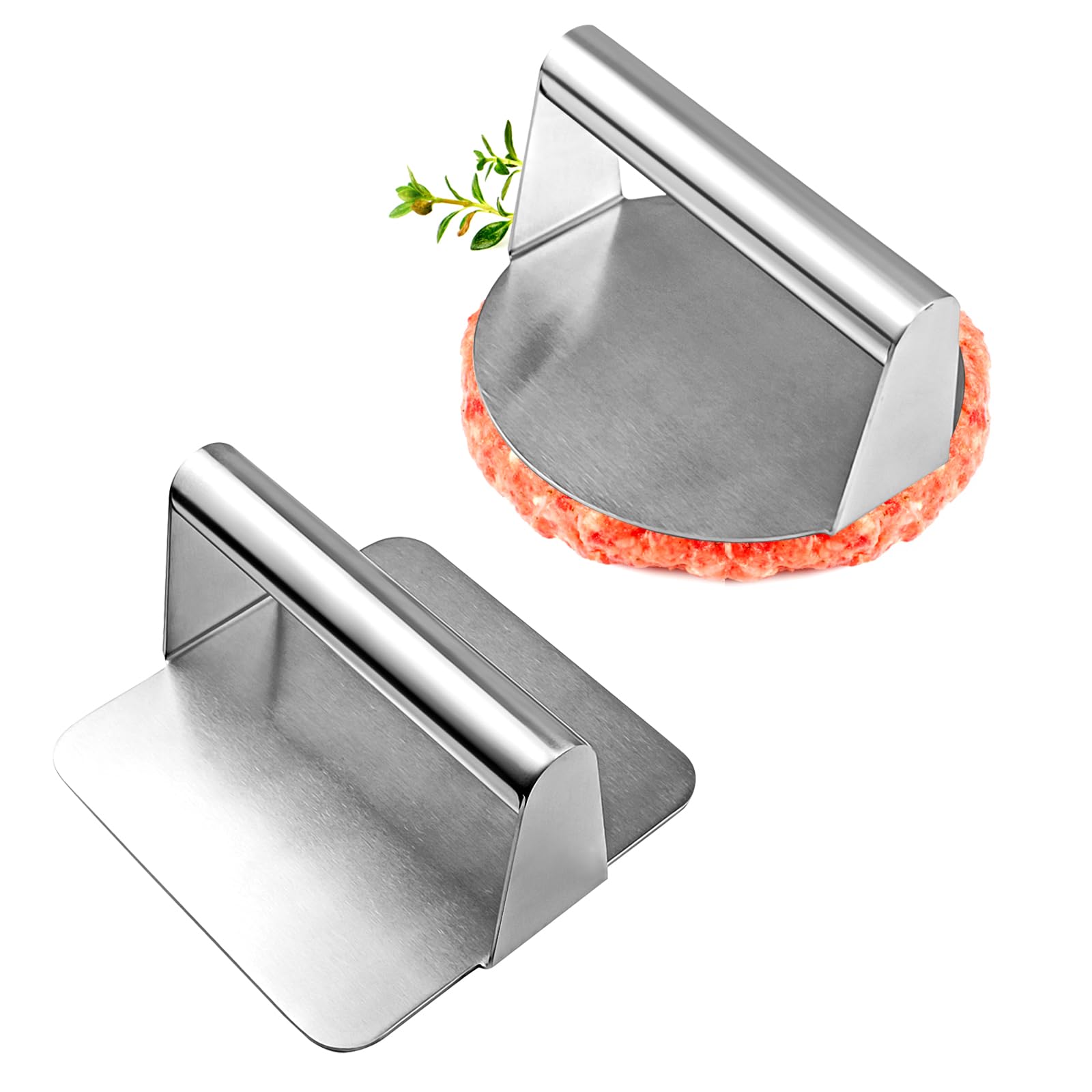 POUYRBA Burger Press, 2pcs 5.5inch Round and Square Stainless Steel Smash Burger Press Heavy Duty Burger Press for Griddle Easy Clean Burger Press Smashburger for Flat Top Griddle Grill Cooking