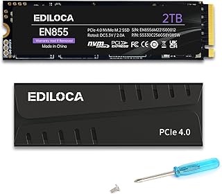 Ediloca EN855 Internal Gaming SSD with Heatsink 2TB PCIe Gen4, NVMe M.2 2280, Up to 7400MB/s, Solid State Drive, Configure DRAM Cache, Compatible with PS5 and PC