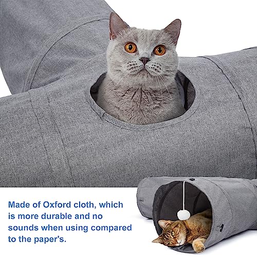 Image of Ownpets Cat Tunnel, Extra Large 3 Way Collapsible Kitty Tunnel Cat Tube with Plush Ball & Feather Toy, Cat Play Tunnel for Large Cat, Kitten, Puppy, Rabbit(12 inches in Diameter)