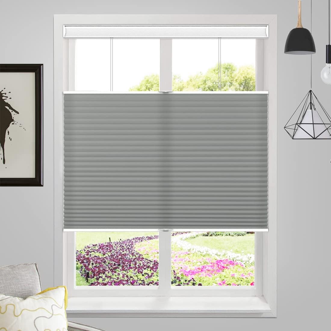 MiLin Cordless Light Filtering Cellular Honeycomb Shades Top Down Bottom Up, Fast Delivery Window Blinds and Shades Custom Cut to Size - Smoky Gray